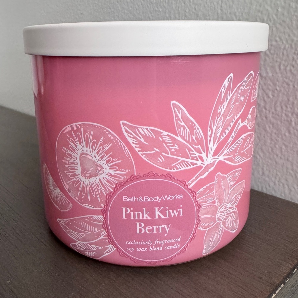 Bath & Body Works PINK KIWI BERRY 3-Wick Candle NEW White Barn